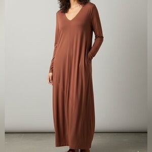Oska‎ Long Sleeve Brown Maxi Dress